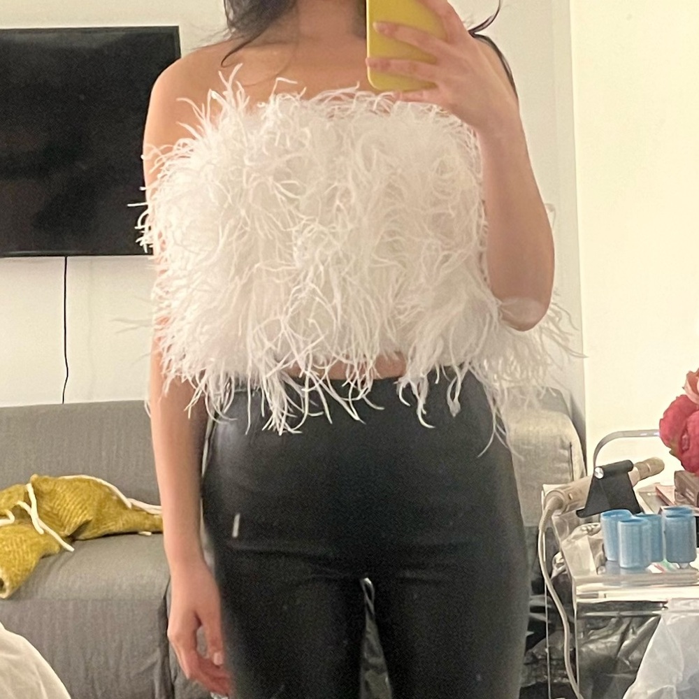 White feather crop top